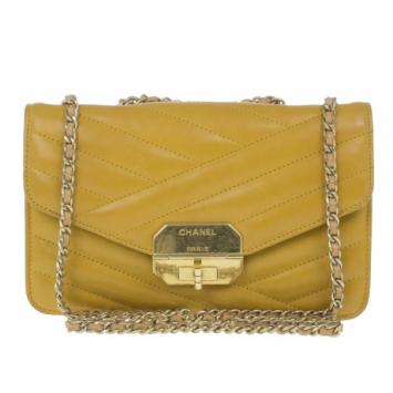 Chanel Yellow Lambskin Chevron Mini Flap Bag