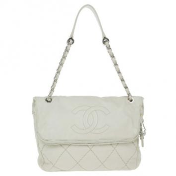 Chanel Off White CC Fold over Flap Bag