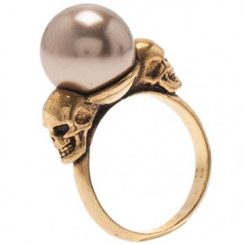 Alexander McQueen Faux Pearl Skull Ring Size 54