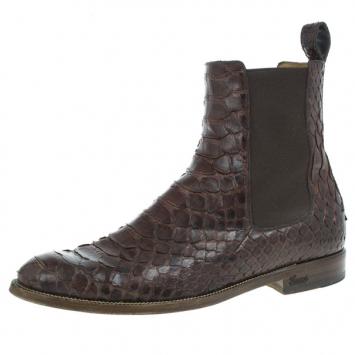 Pre Owned Gucci Brown Python Ankle Boots Size 42