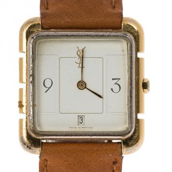Saint Laurent Paris White Gold-Plated Steel Women's Wristwatch 28MM
