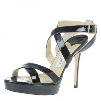 Jimmy Choo Black Patent Vamp Platform Sandals Size 40