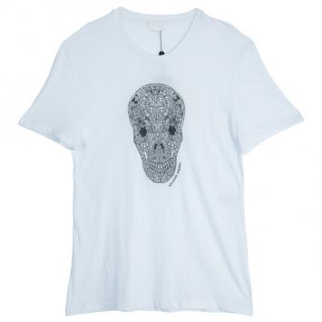 Pre Owned Alexander McQueen Men's White Embroidered Skull T-shirt L