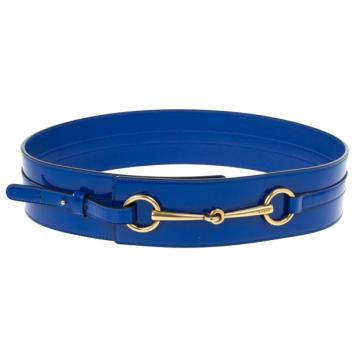 Gucci Blue Patent Horsebit Waist Belt 85CM