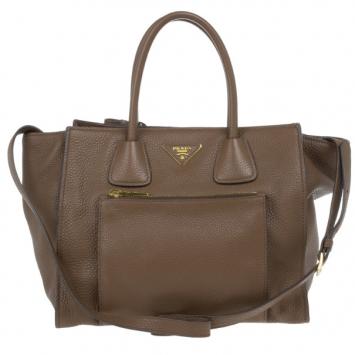 Prada Brown Palissandro Vitello Daino Leather Top Handle Bag