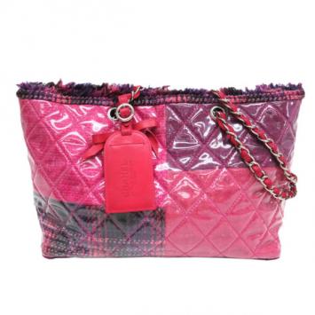 Chanel Two Tone Vinyl Funny Tweed Patchwork Tote