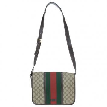 Gucci Brown GG Guccissima Leather Web Stripe Flap Messenger