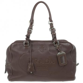 Prada Maroon Deerskin Logo Top Handle Bag