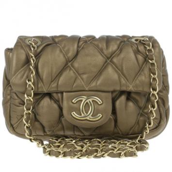 Chanel Gold Leather Bubble Quilt Flap Bag