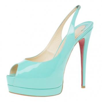 Christian Louboutin Turquoise Patent Cathay Platform Slingback Sandals Size 38
