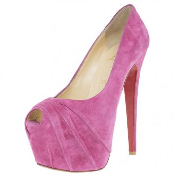 Christian Louboutin Pink Pleated Suede Highness Platform Pumps Size 38