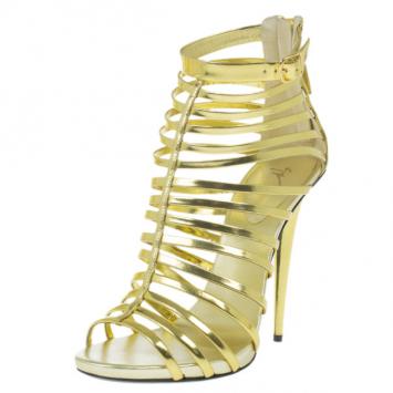 Giuseppe Zanotti Gold Mirrored Leather Caged Booties Size 40.5