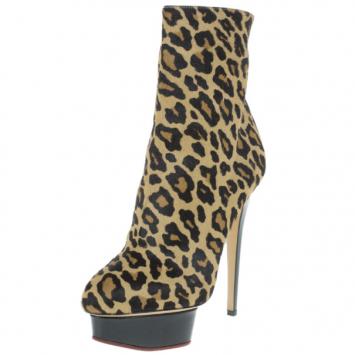 Charlotte Olympia Lucinda Leopard Pony Hair Platform Ankle Boots Size 39