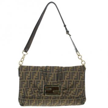 Fendi Brown Logo Jacquard Mia Zucca Flap Bag