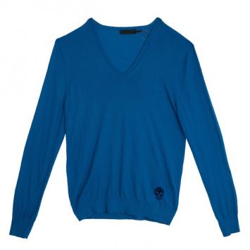 Pre Owned Alexander McQueen Blue Skull Detailed Sweater XL