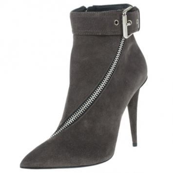 Giuseppe Zanotti Grey Suede Asymmetrical Zip Ankle Boots Size 36.5