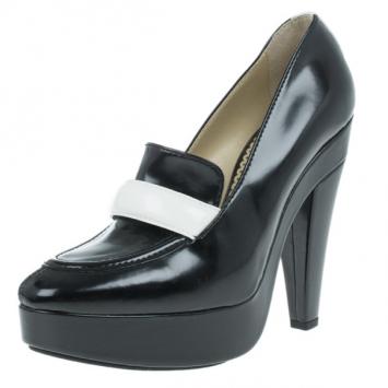 Stella McCartney Black Faux Leather Mary Platform Loafer Pumps Size 39