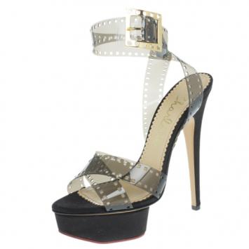 Charlotte Olympia Black Vinyl and Satin Girls On Film Platform Sandals Size 38