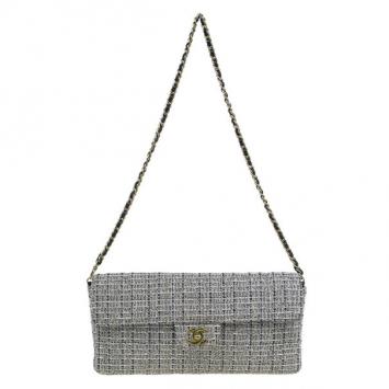 Chanel Black Tweed Quilted East West Flap Bag