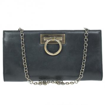 Salvatore Ferragamo Black Leather Norina Clutch