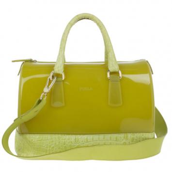 Furla Green Croc Embossed Candy Satchel