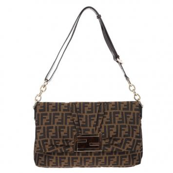 Fendi Brown Logo Jacquard Mia Zucca Flap Bag