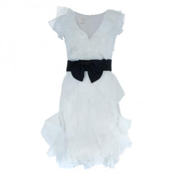 Notte By Marchesa Organza Ruffles Off-White Cocktail Dress S