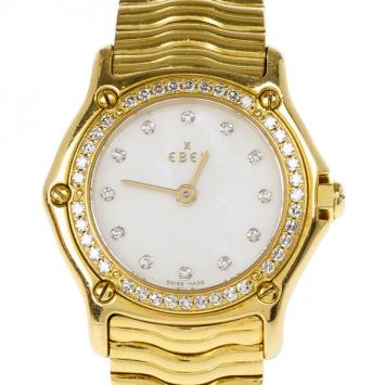 Ebel White 18K Yellow Gold Beluga Classic Wave Women's Wristwatch 24MM