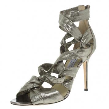 Jimmy Choo Metallic Suede Knotted Kemble Sandals Size 38 .5