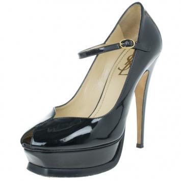 Saint Laurent Paris Black Patent Tribute Mary Jane Pumps Size 38.5