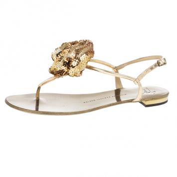 Giuseppe Zanotti Sequin Flower Thong Sandals Size 39