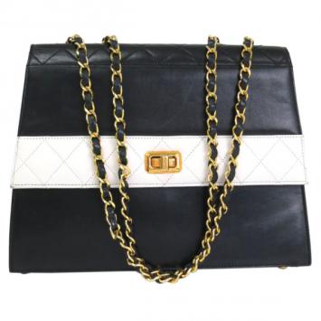Chanel White and Black Lambskin Shoulder Bag
