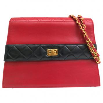 Chanel Red and Black Lambskin Shoulder Bag