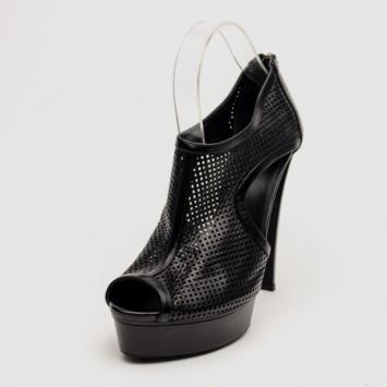 Gucci Black Leather 'Kim' Platform Open Toe Booties Size 39.5