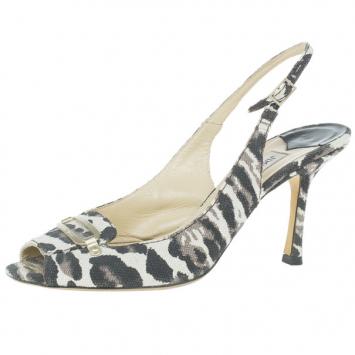 Jimmy Choo Leopard Print Canvas Slingback Sandals Size 39.5