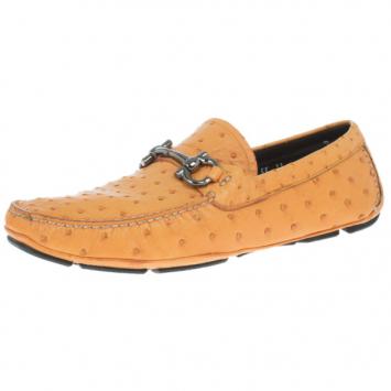 Pre Owned Salvatore Ferragamo Orange Parigi II Ostrich Driver Size 45