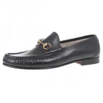 Pre Owned Gucci Black Leather 1953 Horsebit Loafers Size 45.5