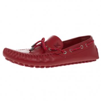 Pre Owned Louis Vuitton Red Leather Arizona Loafers Size 45