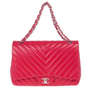 Chanel Pink Lambskin Chevron Medium Flap Bag