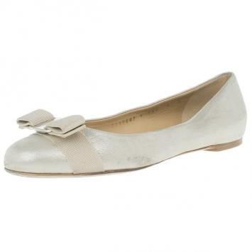 Salvatore Ferragamo Metallic Varina Ballet Flats Size 38.5