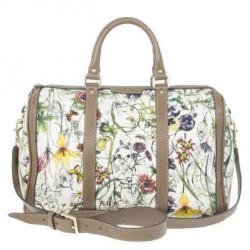 Gucci Floral Print Canvas Boston Bag