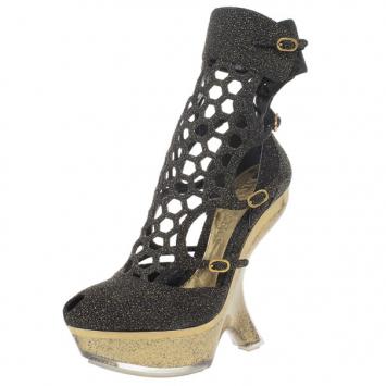 Alexander McQueen Metallic Honeycomb Plexiglass Wedge Booties Size 37