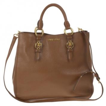 Miu Miu Brown Leather Textured Tote