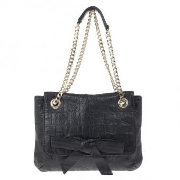 Carolina Herrera Black Monogram Leather Small Audrey Shoulder Bag