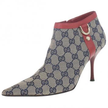 Gucci Guccissima Canvas D Ring Ankle Booties Size 39.5