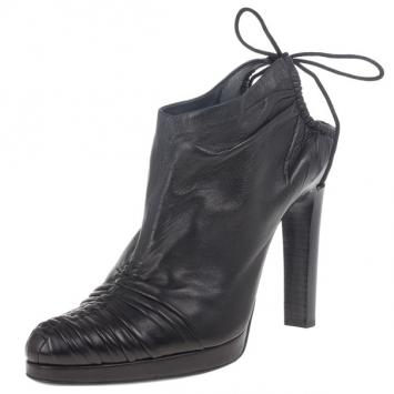 Gucci Black Leather Back Tie Ankle Booties Size 39.5