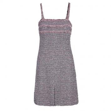 Pre Owned Chanel Pink Tweed Mini Dress M