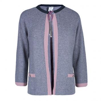 Pre Owned Chanel Grey Trim Detail Cardigan XXL