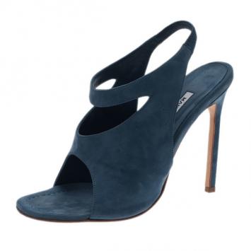 Manolo Blahnik Blue Suede Cutout Slingback Sandals Size 39