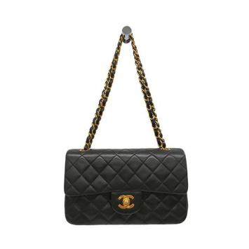 Pre Owned Chanel Black Quilted Lambskin Leather Medium Classic Single Flap Shoulder Bag